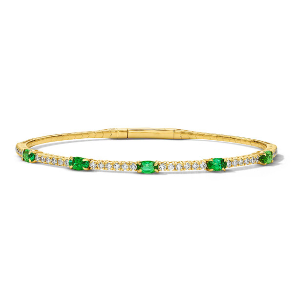 Diamond and Green Tourmaline Flexible Bangle Bracelet