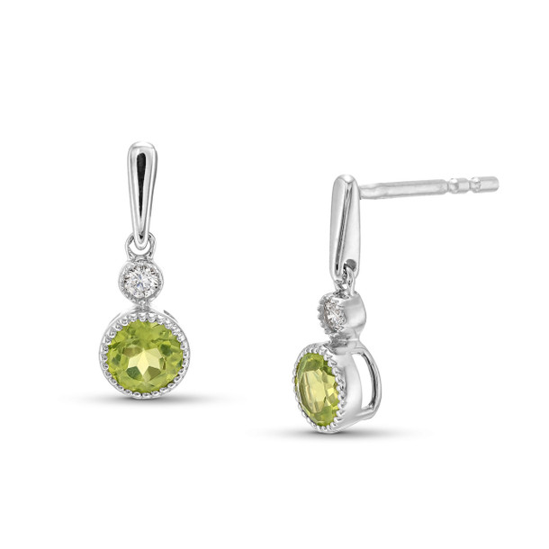 Peridot & Diamond Bezel Milgrain Earrings