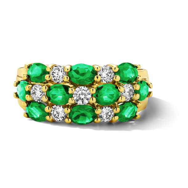 Multi-Row Green Emerald Diamond Ring