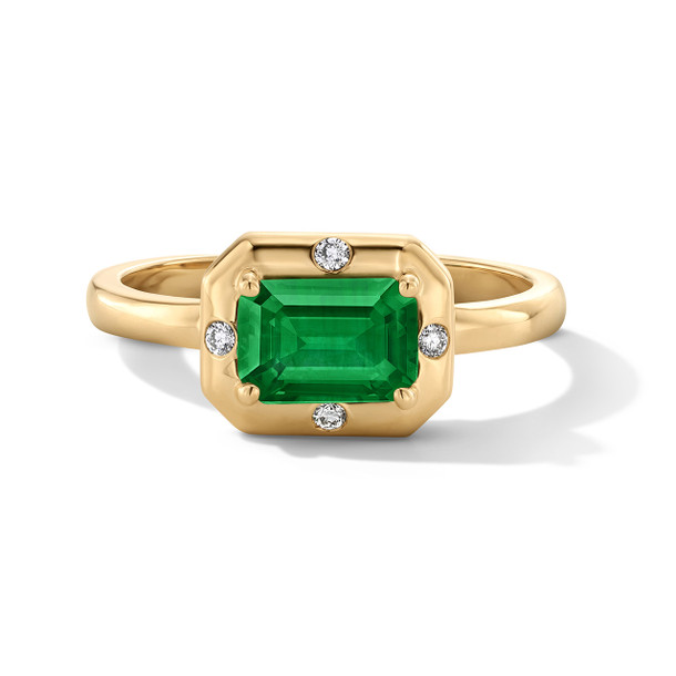 Green Emerald Gold Diamond Framed Ring