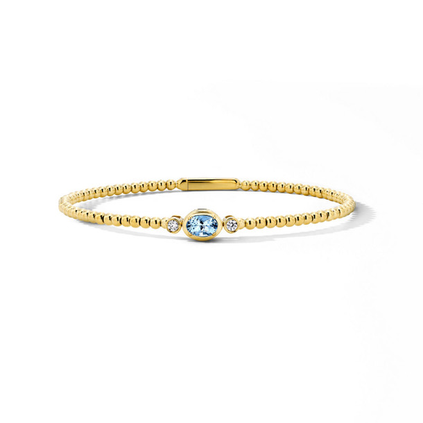 Aquamarine Flexible Gold Beaded Bracelet
