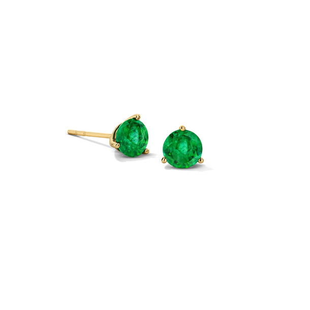 Green Emerald Three Prong Stud Earrings
