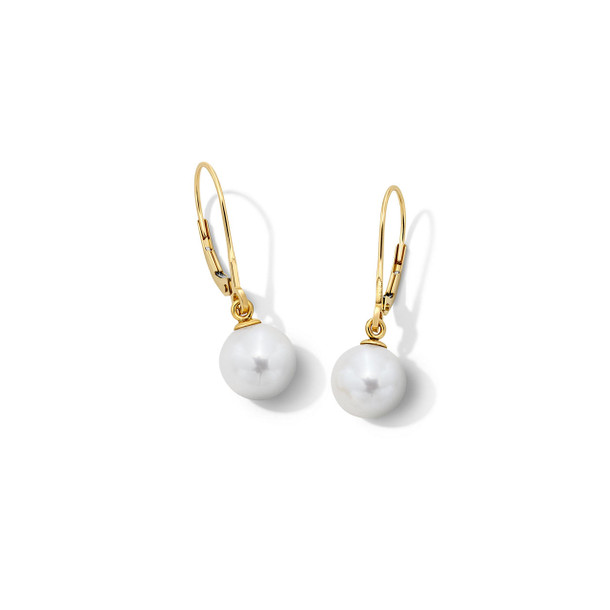 Pearl Yellow Gold Lever-Back Drop Earrings