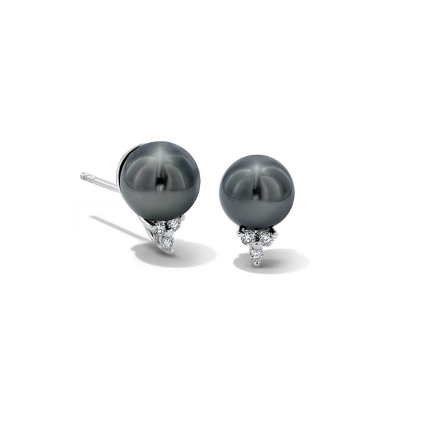 Tahitian Pearl Diamond Accented Stud Earrings
