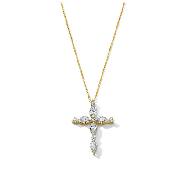 Yellow Gold Mixed Diamond Cross Necklace