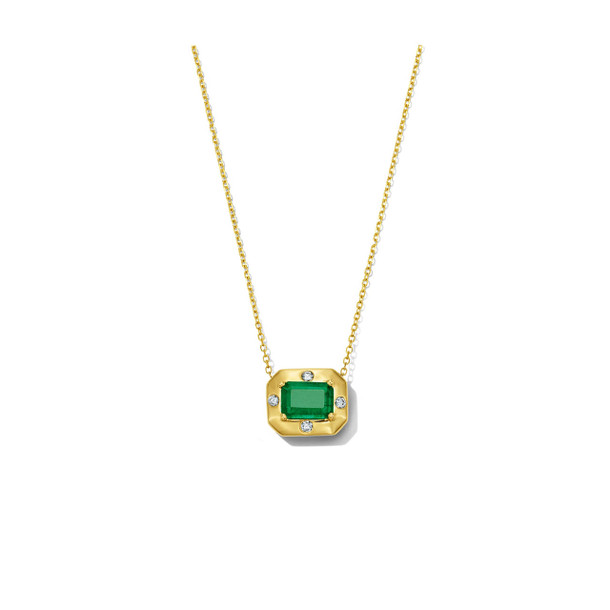 Green Emerald Yellow Gold Frame Necklace