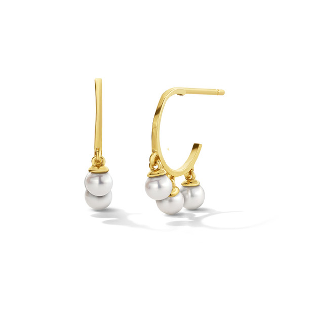 Triple Pearl Gold Hoop Earrings