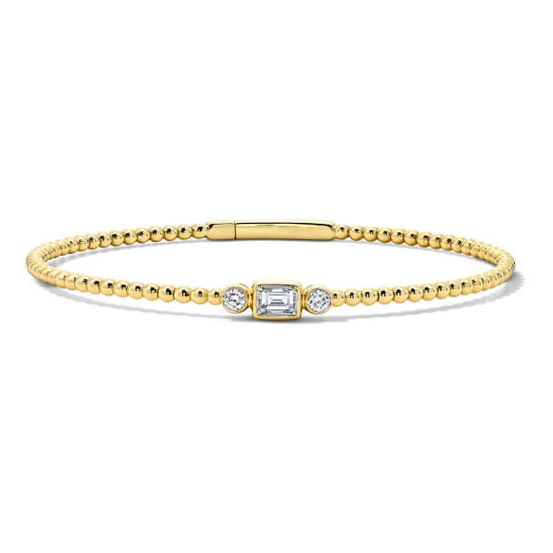 Bezel Baguette Center Diamond Beaded Gold Bracelet