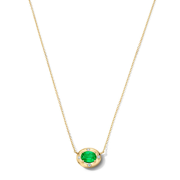 Oval Green Emerald Yellow Gold Frame Necklace