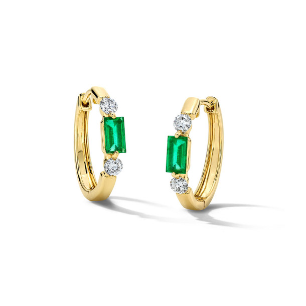 Green Emerald & Diamond Accented Gold Hoop Earrings