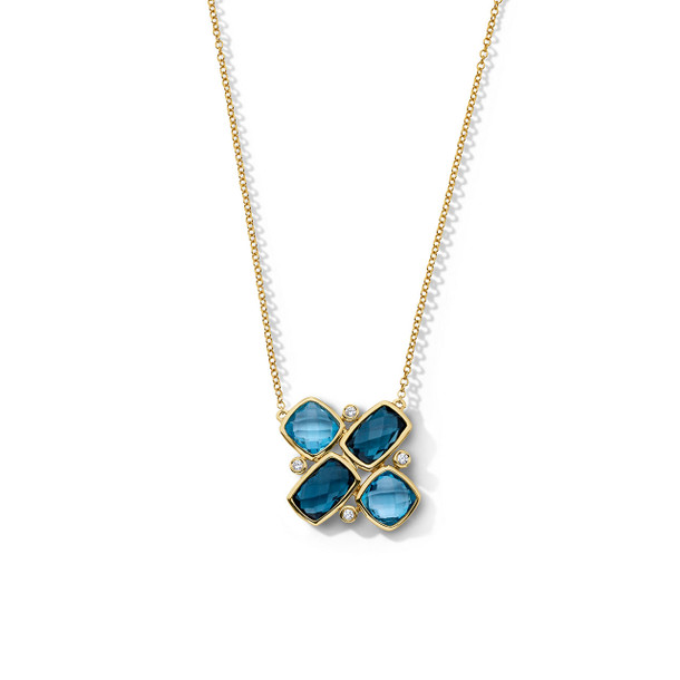 Mixed Blue Topaz Bezel Cluster Necklace
