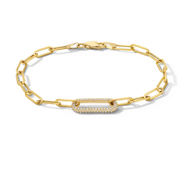 Gold Paperclip-Link Diamond Bracelet