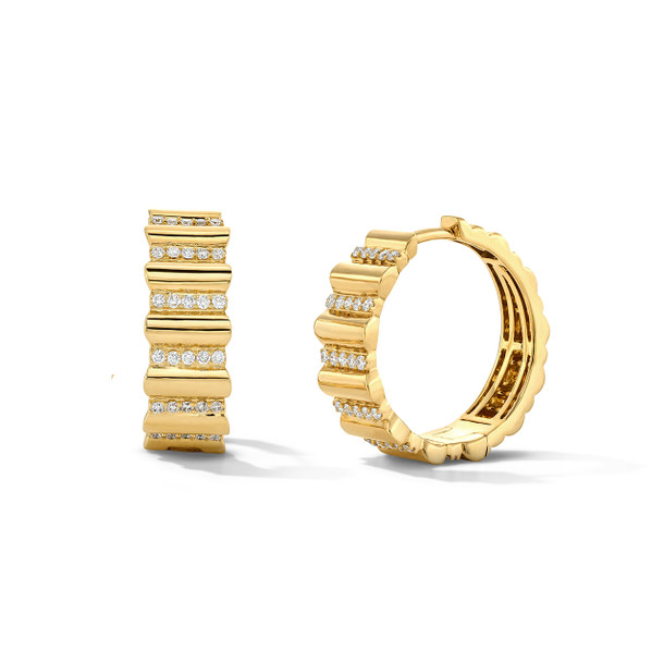 Gold Diamond Sculpted Hoop Earrings