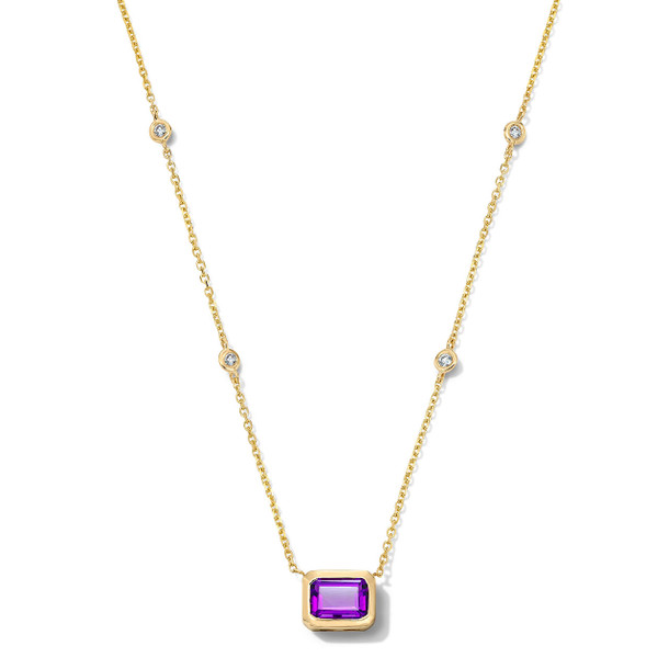 Amethyst & Diamond Bezel Necklace