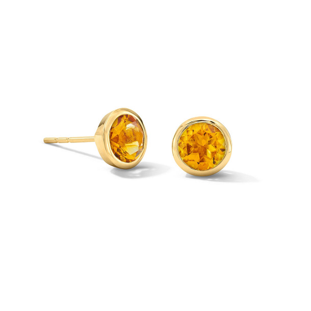 Citrine Round Bezel Stud Earrings