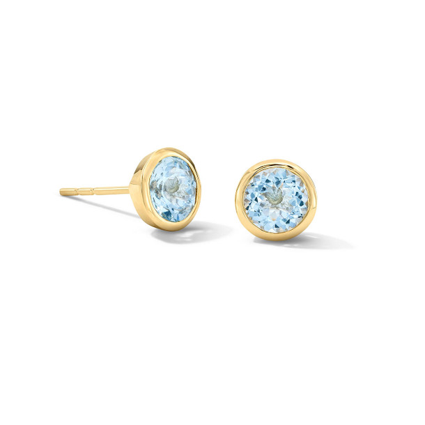 Aquamarine Round Bezel Stud Earrings