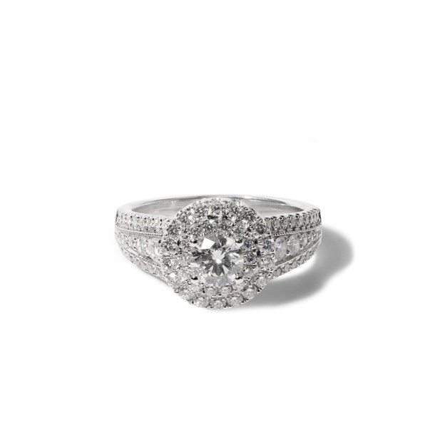 Round Halo Diamond Pave Split Engagement Ring