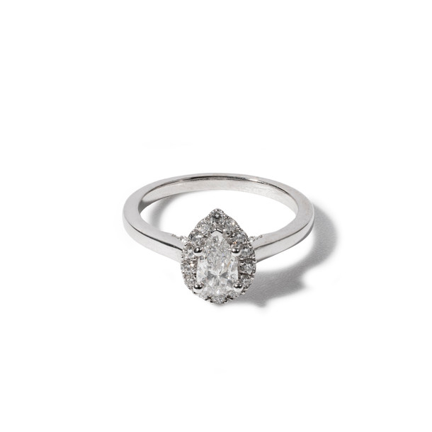 Pear Diamond Halo Pave Accented Engagement Ring