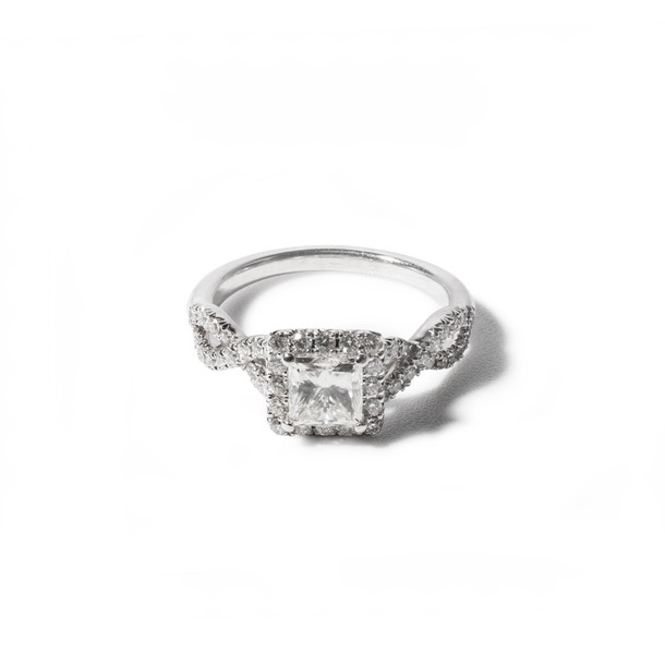 Princess Diamond Halo Petite Twist Engagement Ring
