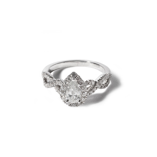 Pear Diamond Halo Petite Twist Engagement Ring