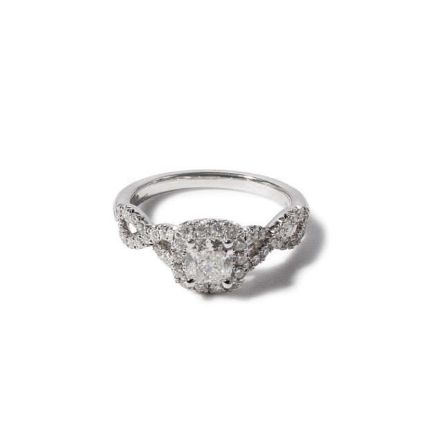 Cushion Diamond Halo Petite Twist Engagement Ring