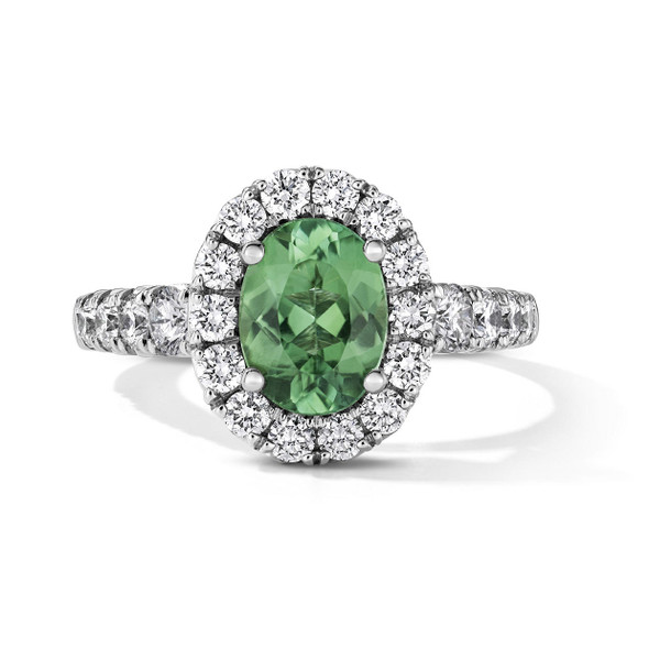 One of a Kind Oval Green Tourmaline Engagement Ring (1.20tw)