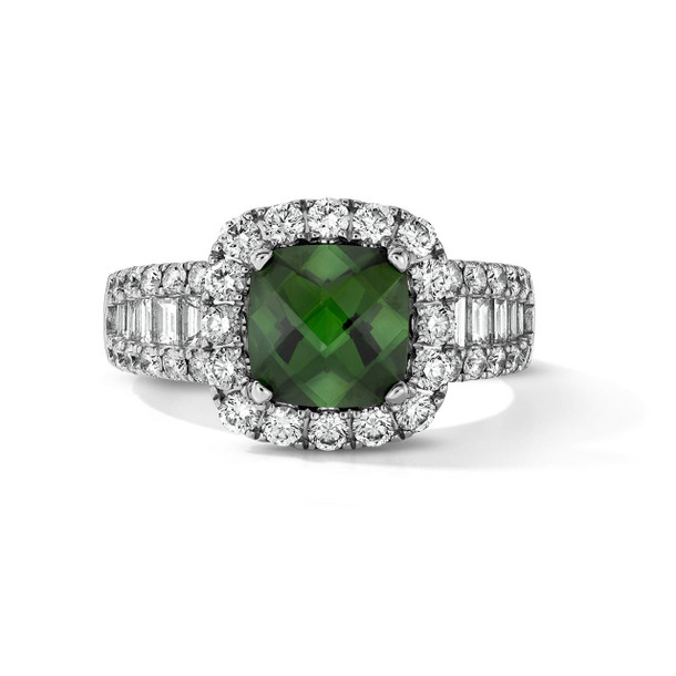 One of a Kind Green Tourmaline Cushion Engagement Ring (1.67tw)