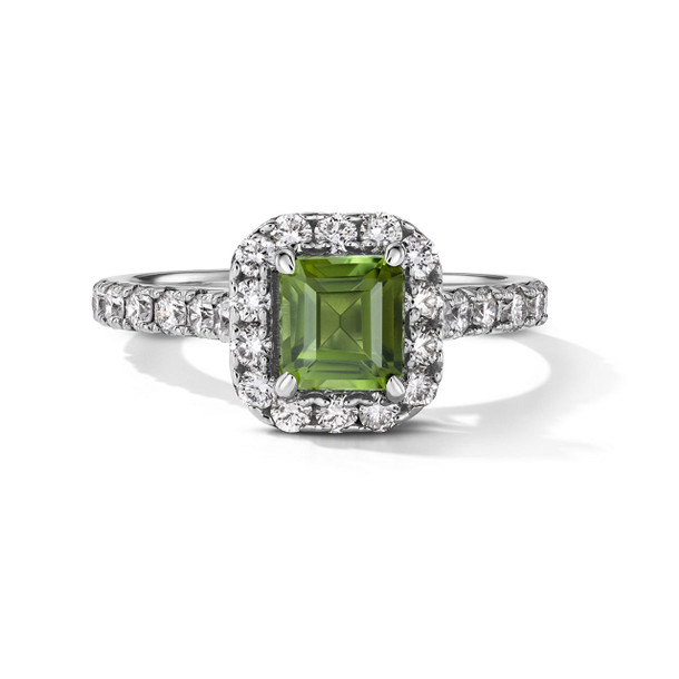 One of a Kind Cushion Green Tourmaline Engagement Ring (1.15tw)
