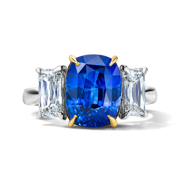 Blue Sapphire Three Stone Engagement Ring (5.12tw)