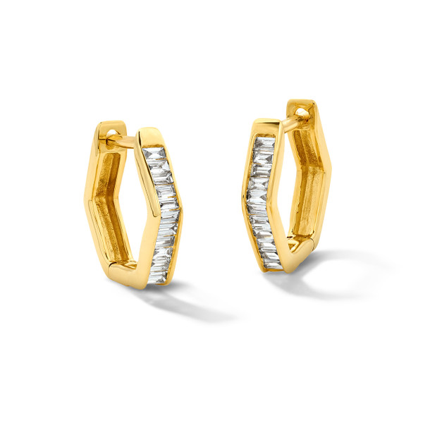 Baguette Diamond Hexagon Huggie Earrings