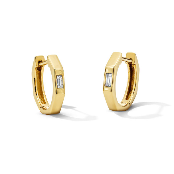 Gold Baguette Diamond Mini Huggie Earrings