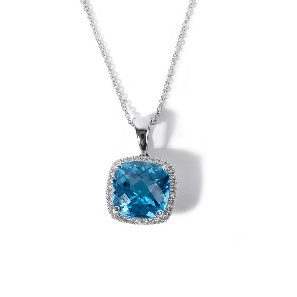 Blue Topaz Diamond Halo Pendant Necklace (5.27tw)