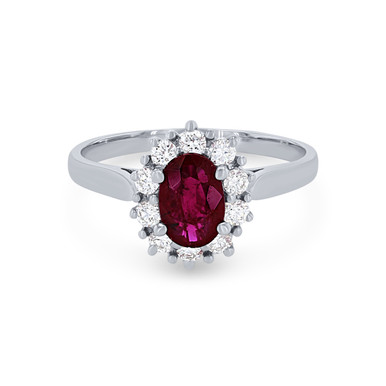 Oval Ruby and Diamond Halo Ring