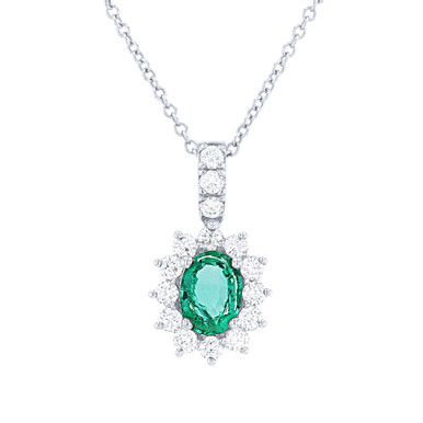 Emerald and Diamond Halo Pendant