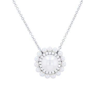 Double Halo Pearl and Diamond Pendant