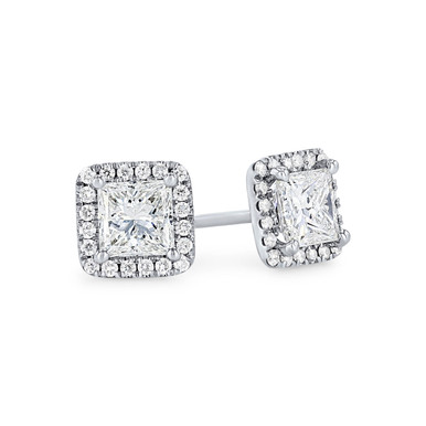 Halo Princess Diamond Stud Earrings