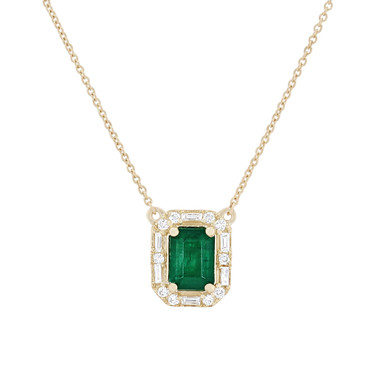Emerald and Mixed Diamond Halo Pendant