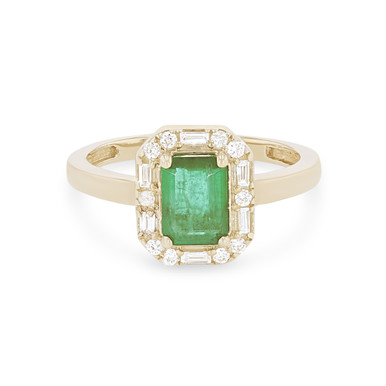 Emerald and Mixed Diamond Halo Ring