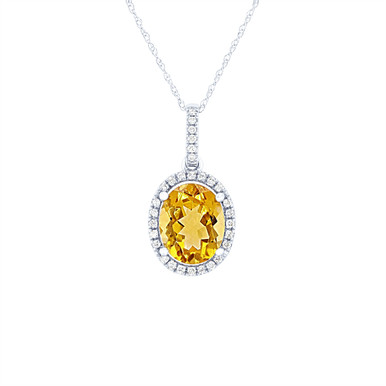 Citrine and Diamond Halo Pendant