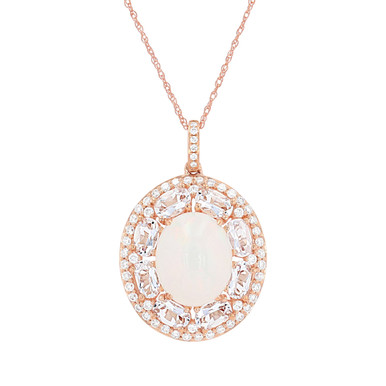 Opal and Morganite Halo Pendant