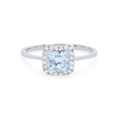 Aquamarine and Diamond Cushion Halo Ring