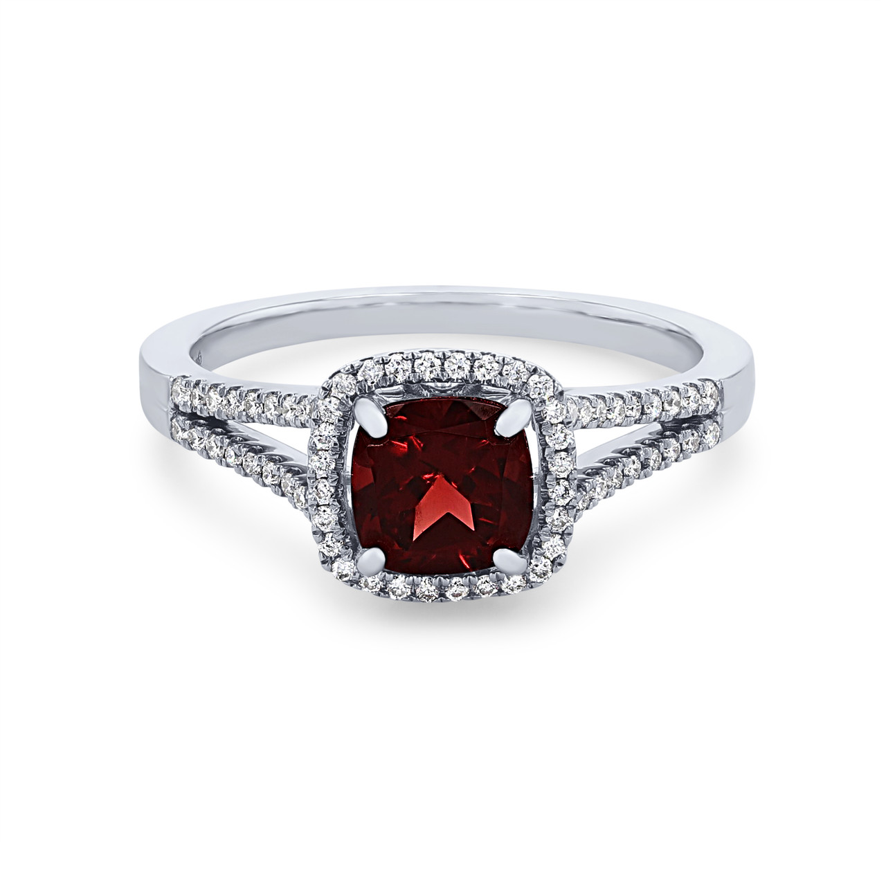 Garnet and Diamond Halo Split Ring