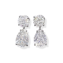 Pear Shaped and Round Brilliant Diamond Drop Earrings