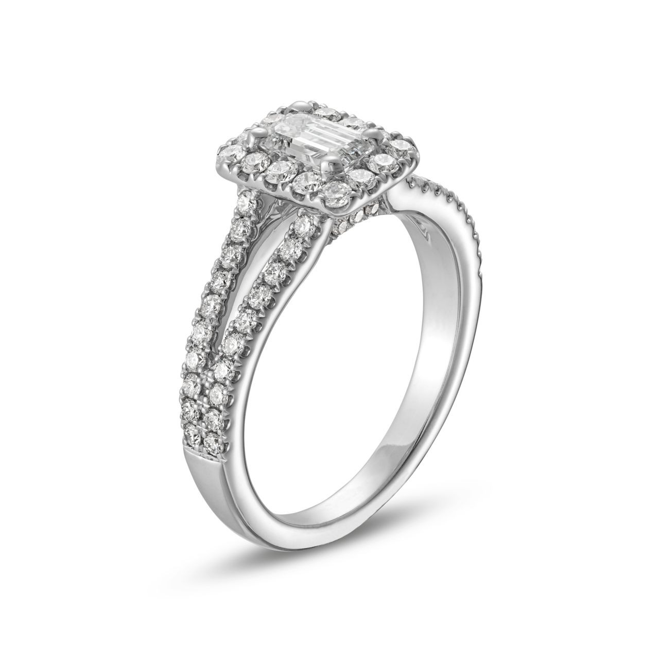 Emerald Diamond Halo Split Engagement Ring