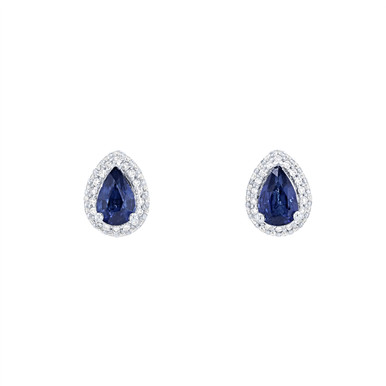 Pear Shape Sapphire and Diamond Halo Studs