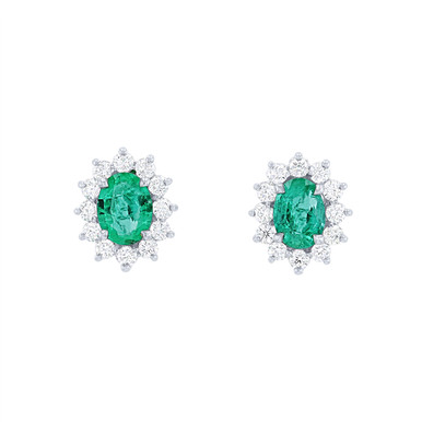 Emerald and Diamond Halo Stud Earrings