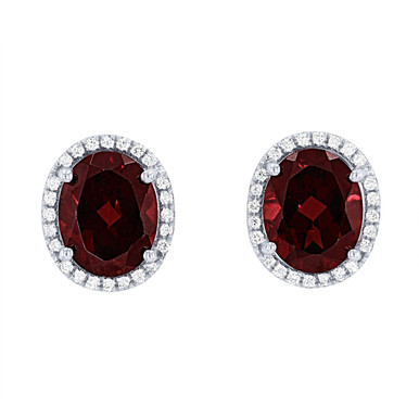 Oval Garnet and Diamond Halo Stud Earrings