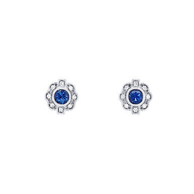 Vintage Sapphire and Diamond Stud Earrings