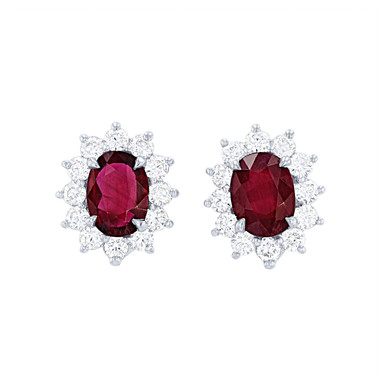 Ruby and Diamond Halo Stud Earrings