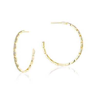 Yellow Gold Tacori Crescent Bar Diamond Hoop Earrings